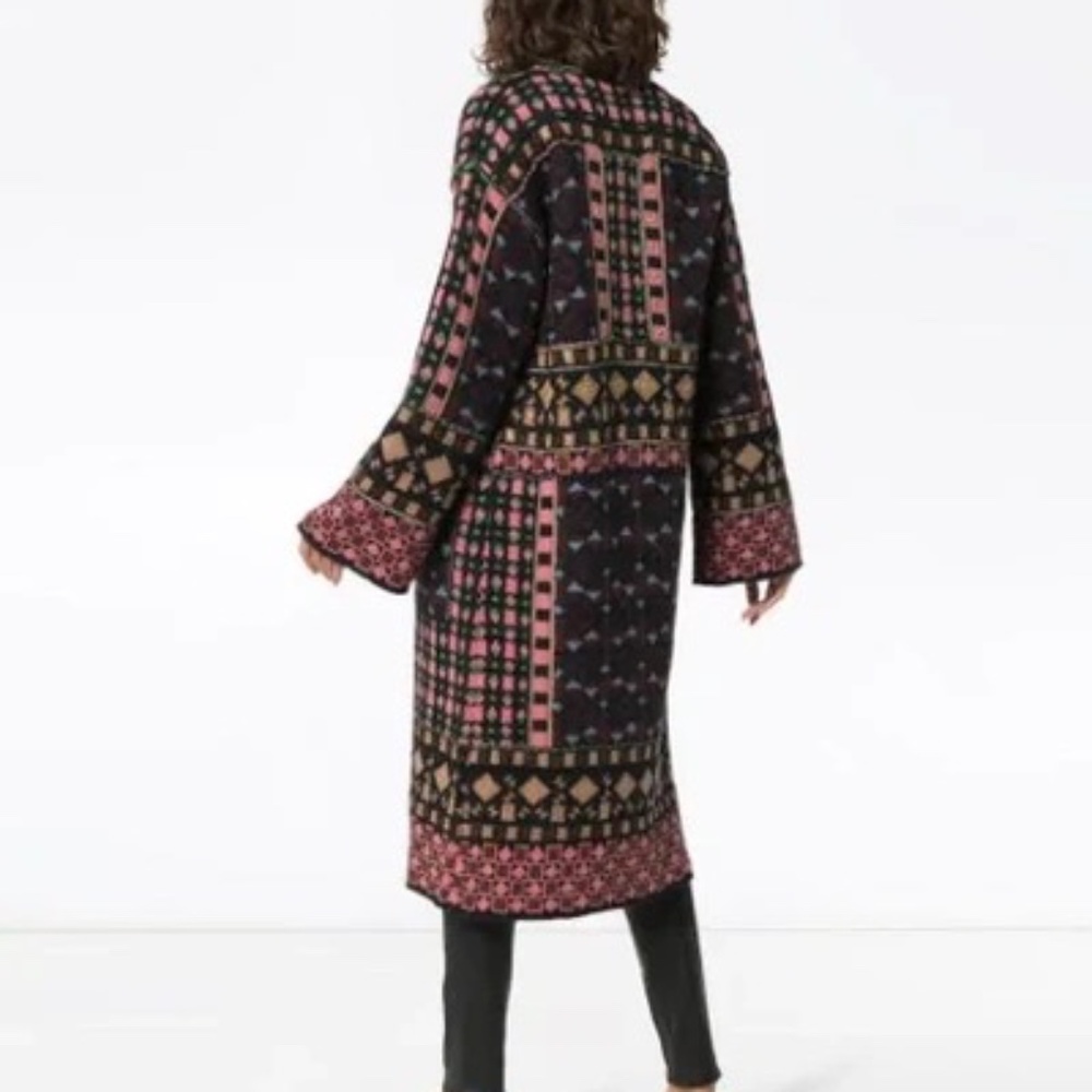 ETRO...FAUX FUR INSERT LONG CARDIGAN IN NERO/ROSA - Picture 14 of 17